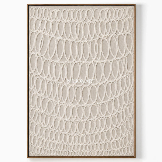 Beige Plaster Relief Art With Oval Pattern For Modern Living Room Decor