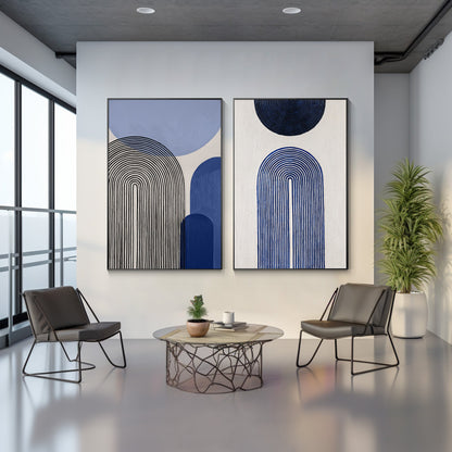 Set of 2 Baby Blue Abstract Geometric Painting