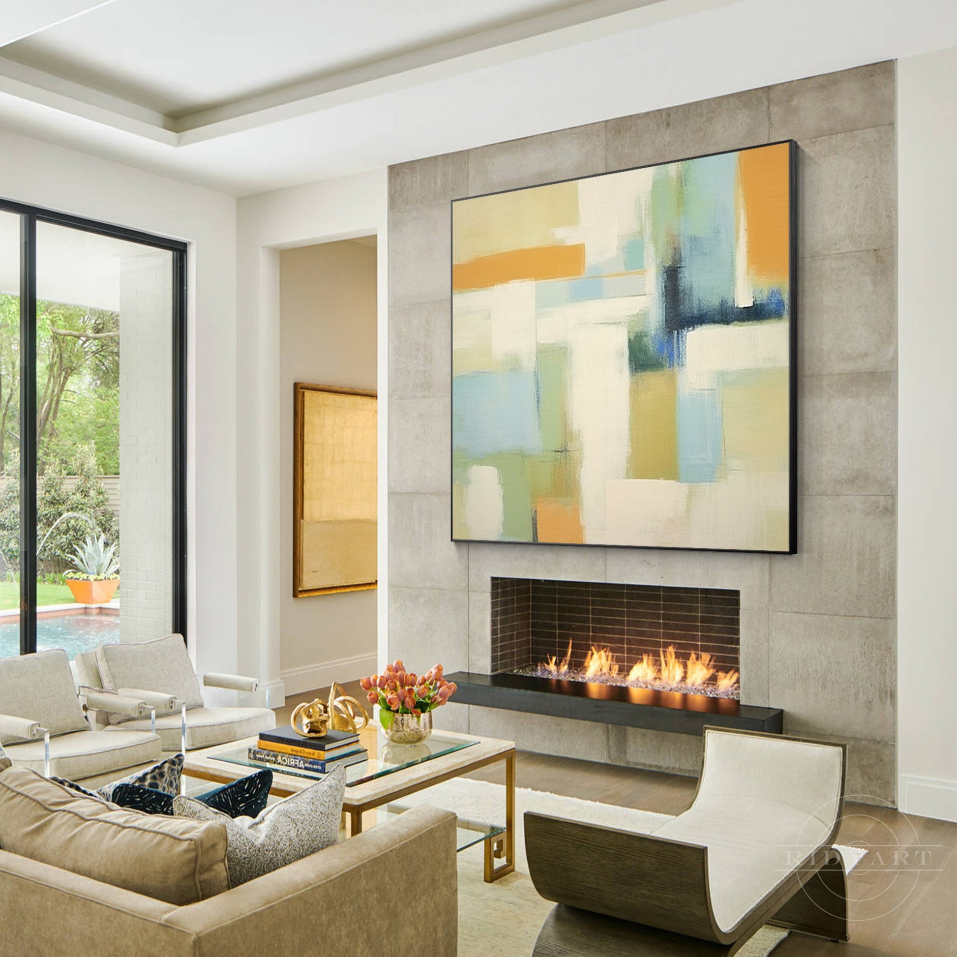 Abstract Geometric Beige Warm-toned Painting Square Canvas