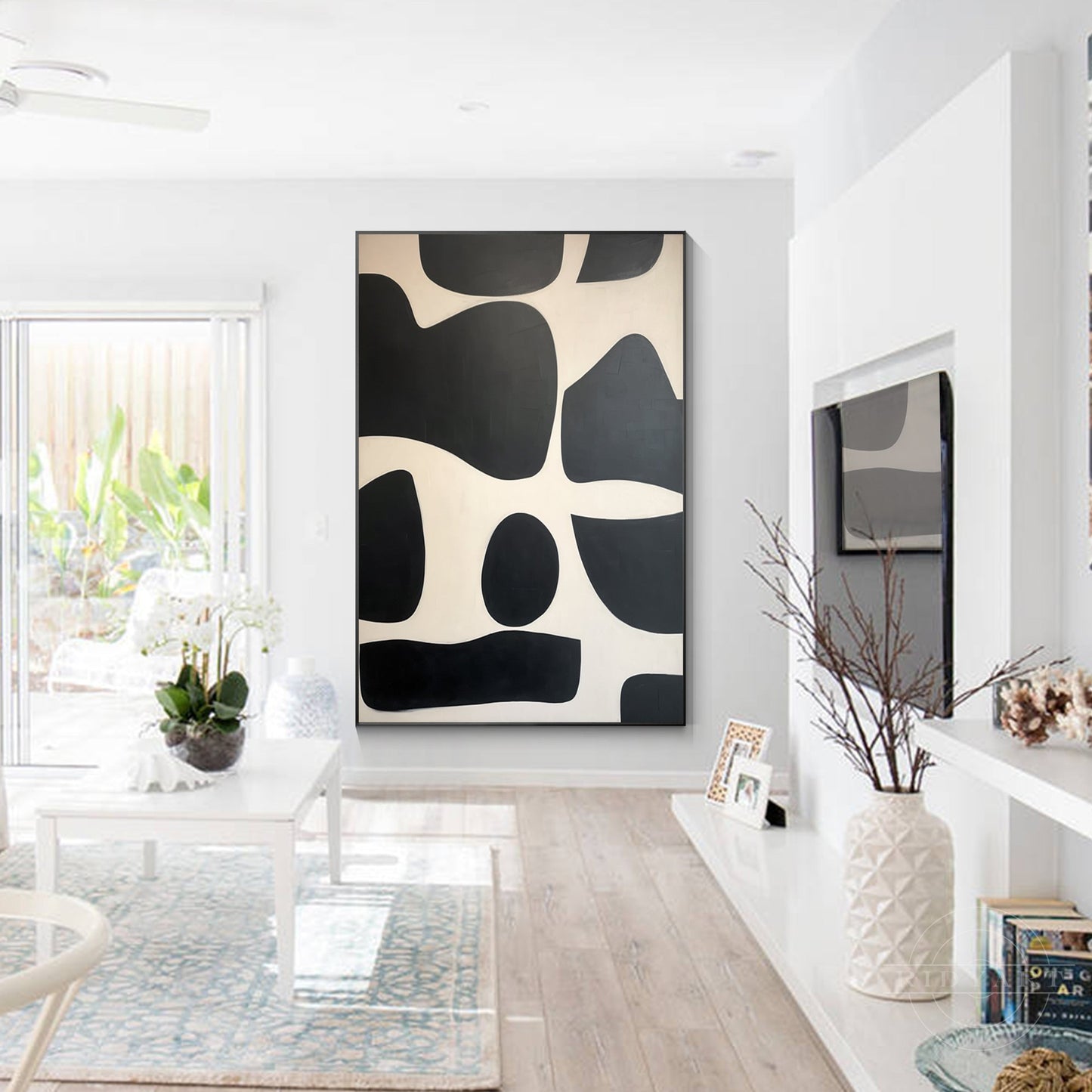 Black Beige Geometric Organic Shape Painting