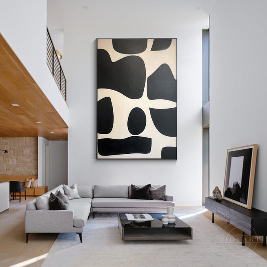 Black Beige Geometric Organic Shape Painting