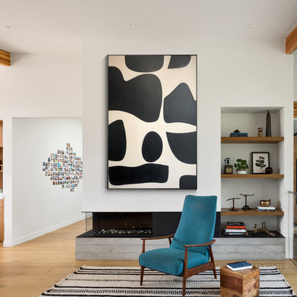 Black Beige Geometric Organic Shape Painting