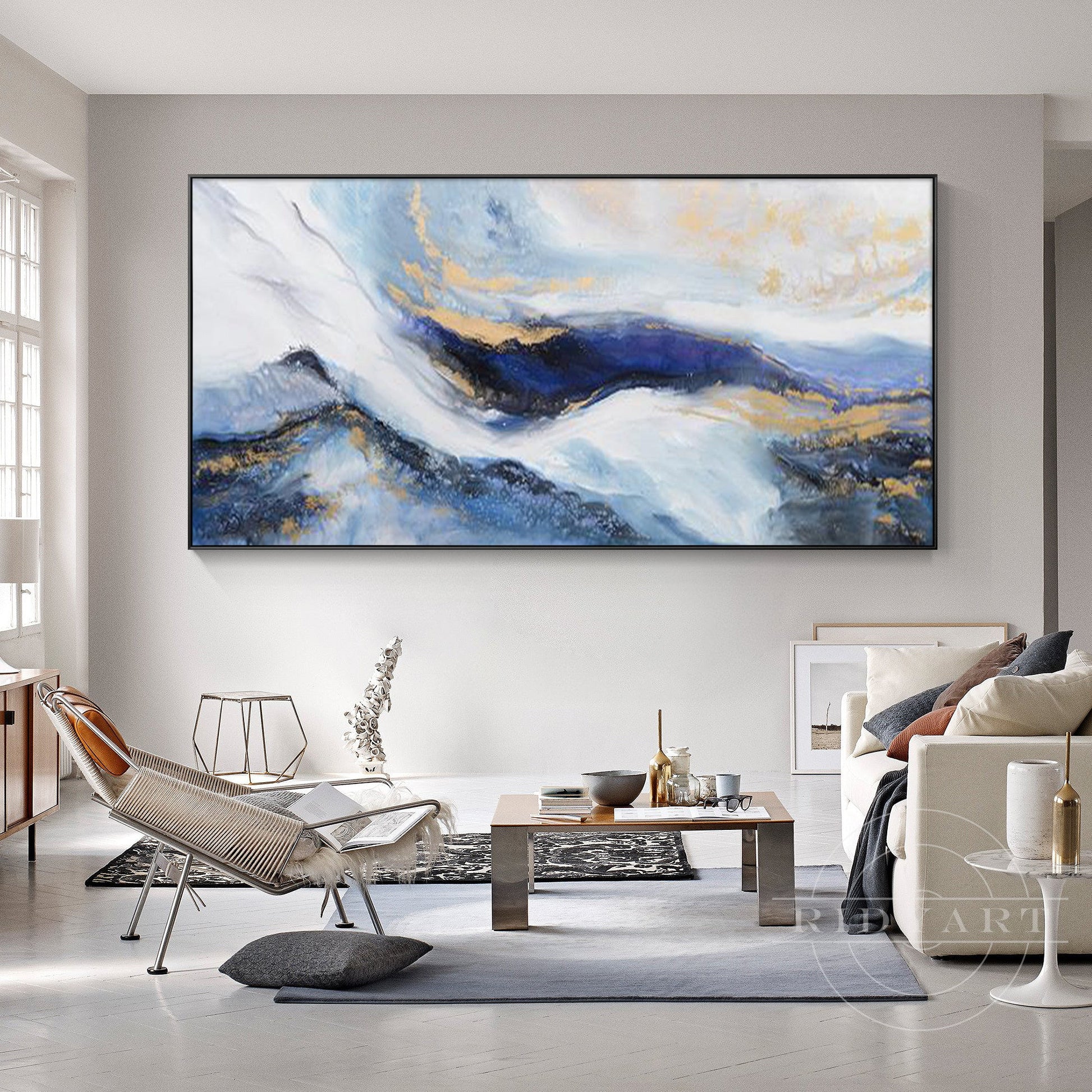 Navy blue Gold Mountain wall art
