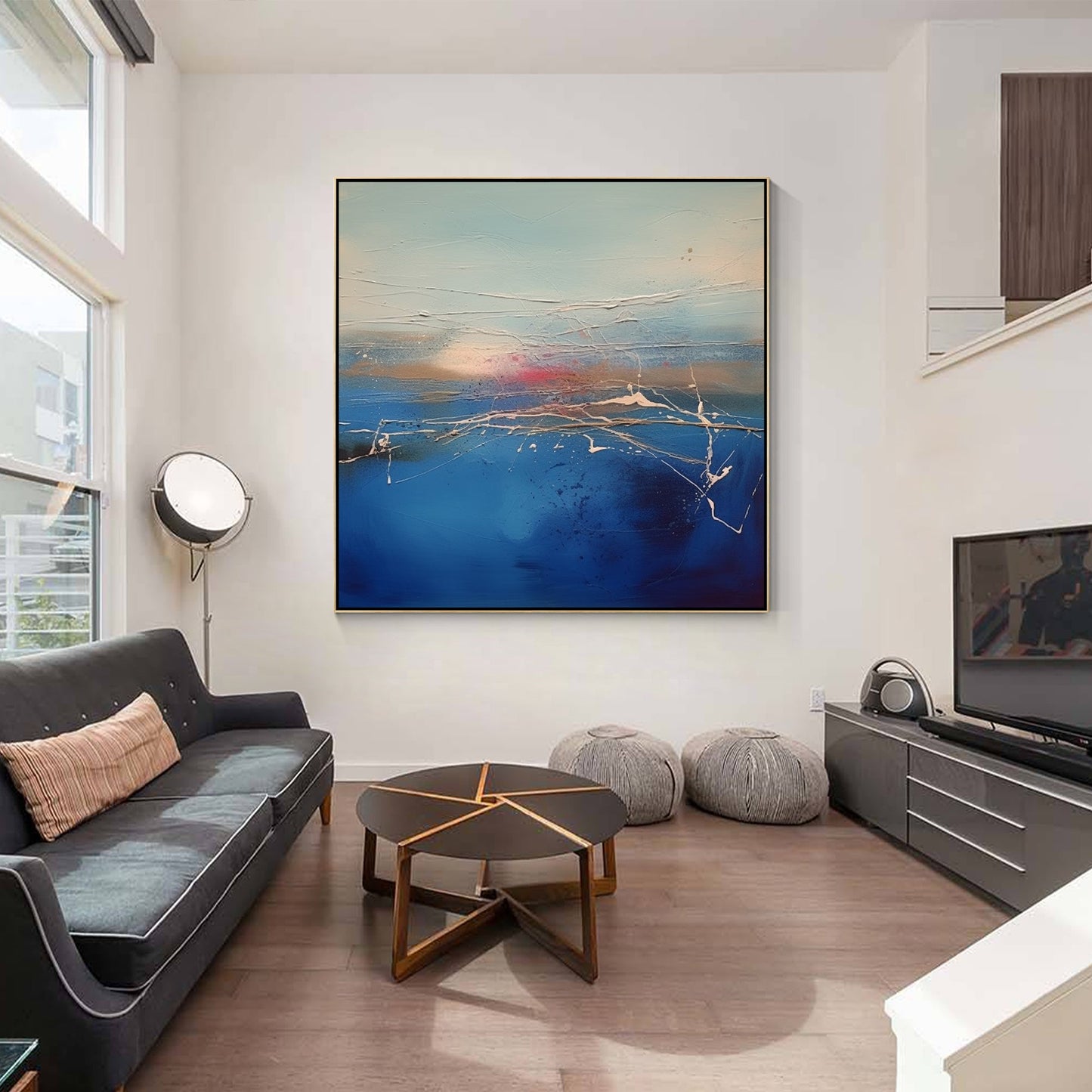 Blue Abstract Painting Textured Square Wall Art