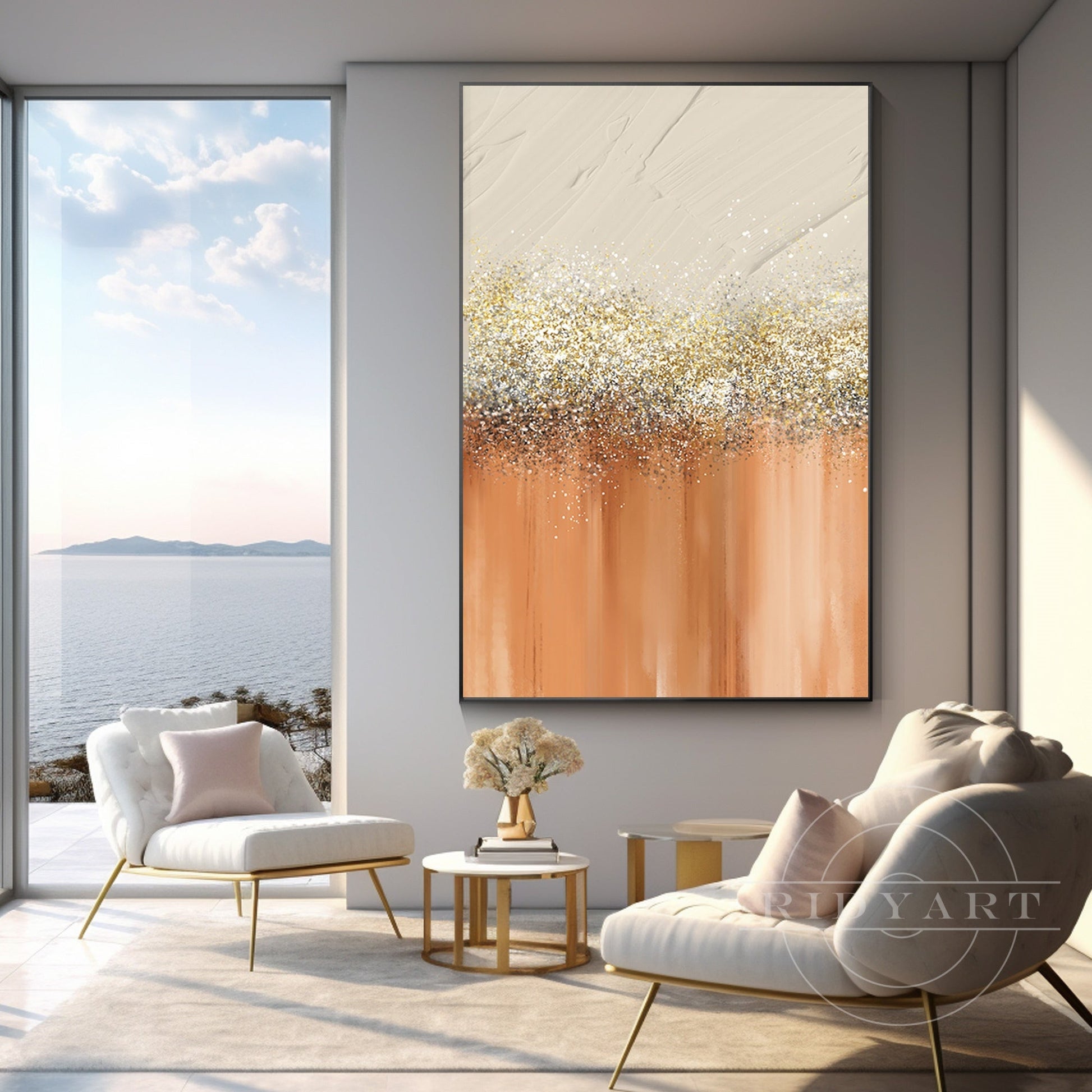 Orange Gold Silver wall art