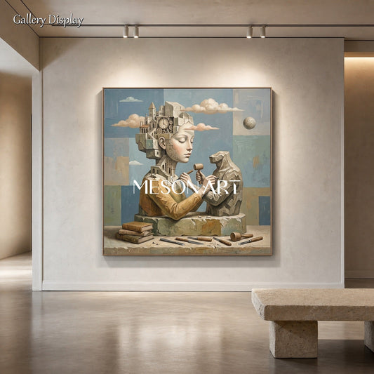 Surrealist Oil Painting With Dreamlike Architecture For Sophisticated Home Office Decor