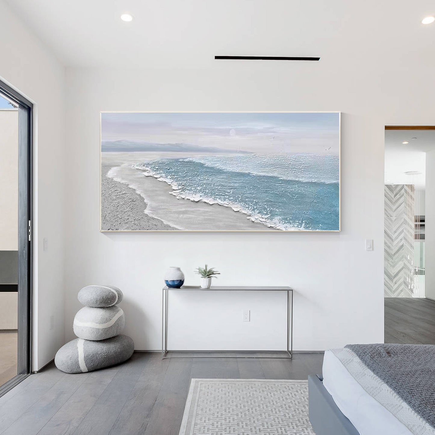 Blue white Ocean Beach Painting