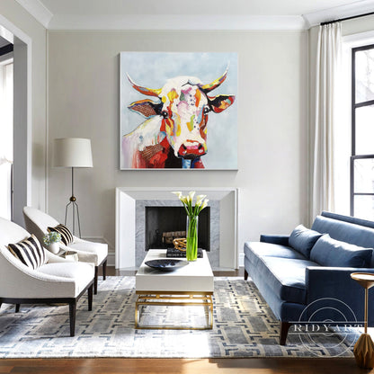 Modern Animal Colorful Cow Oil Painting