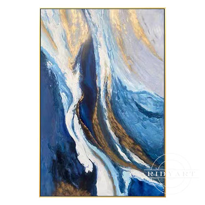 Navy Blue & Gold Abstract Ocean Painting