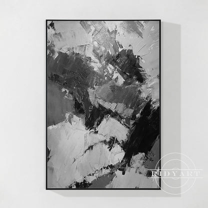 Black Gray White Abstract Textured Painting on Canvas
