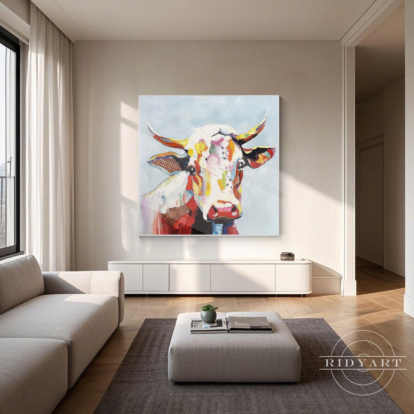 Modern Animal Colorful Cow Oil Painting