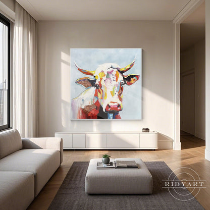 Modern Animal Colorful Cow Oil Painting