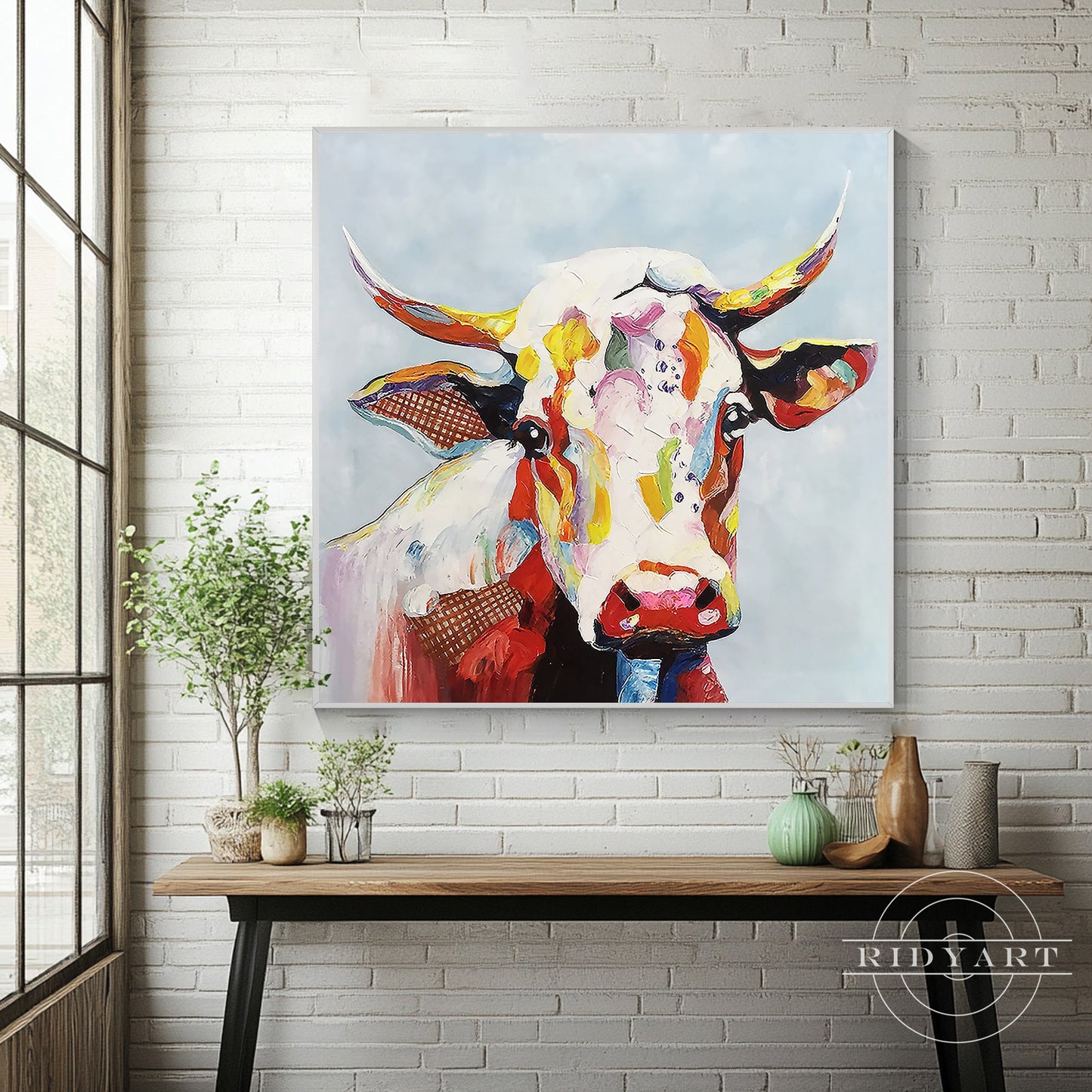 Modern Animal Colorful Cow Oil Painting