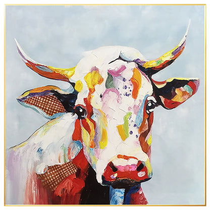 Modern Animal Colorful Cow Oil Painting