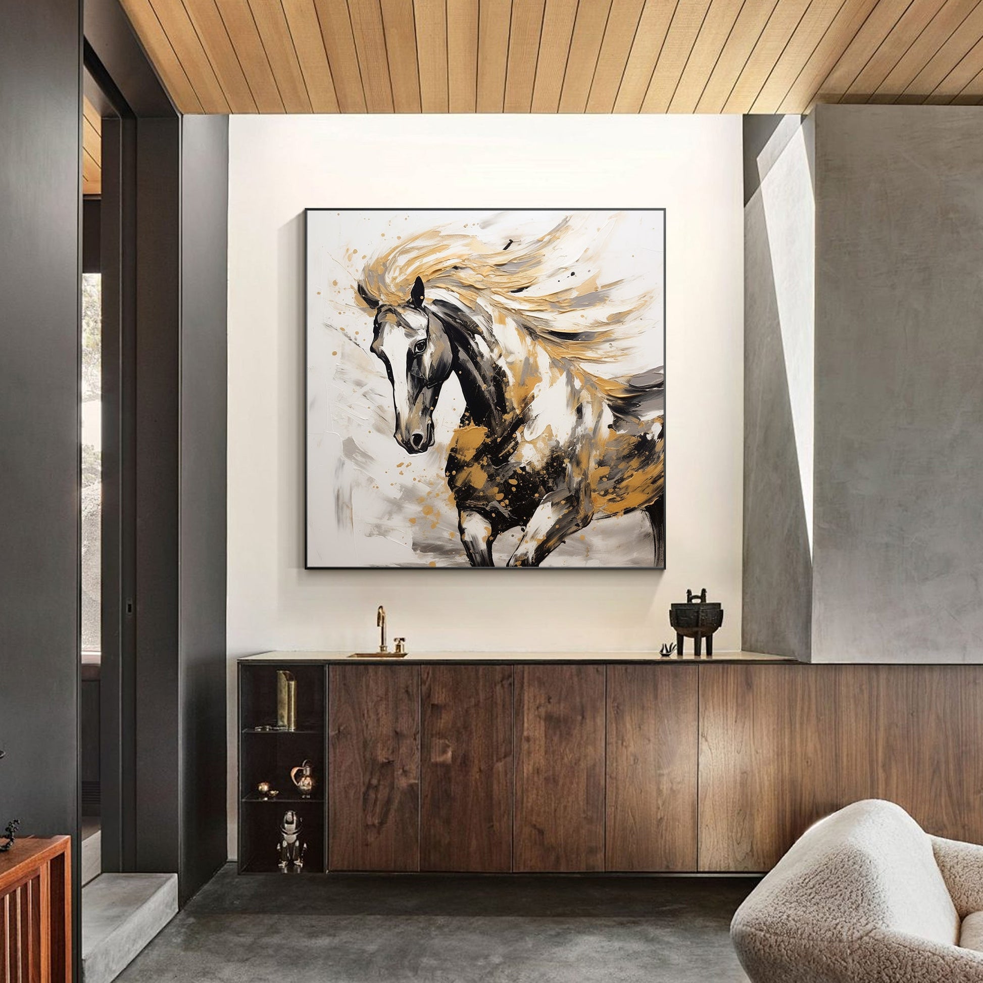 Black Gold Running Horse Painting