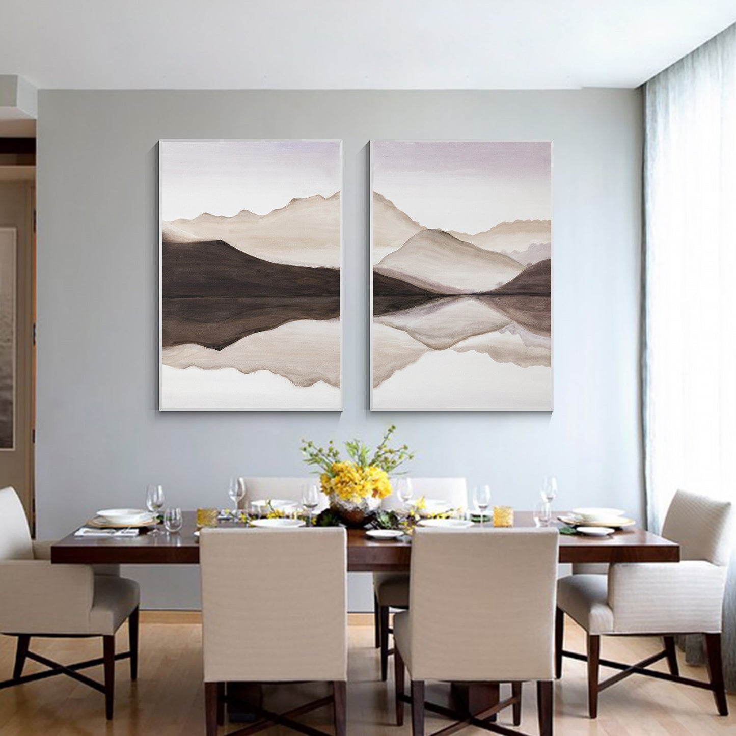 Set of 2 Earth Tone Mountain Landscape Painting