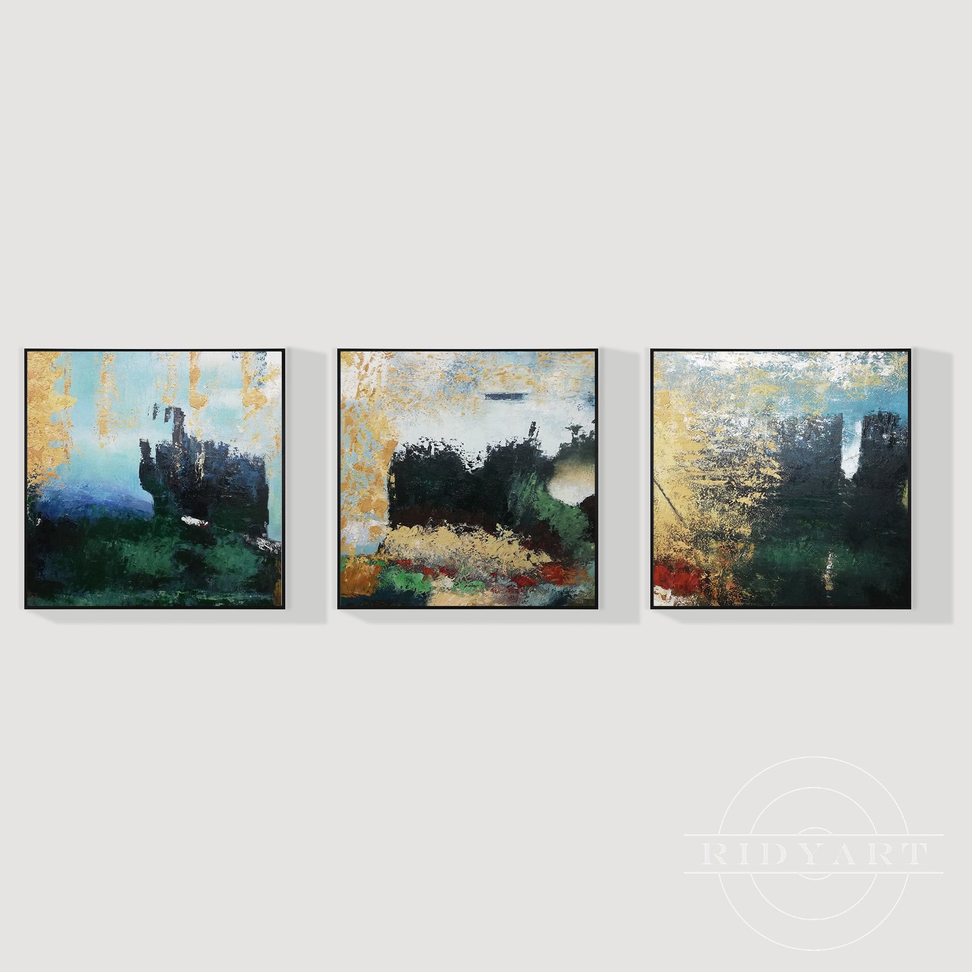 Set of 3 teal gold art_0719