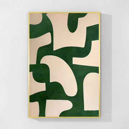 Beige Emerald Green Abstract Art Vertical Organic Shape