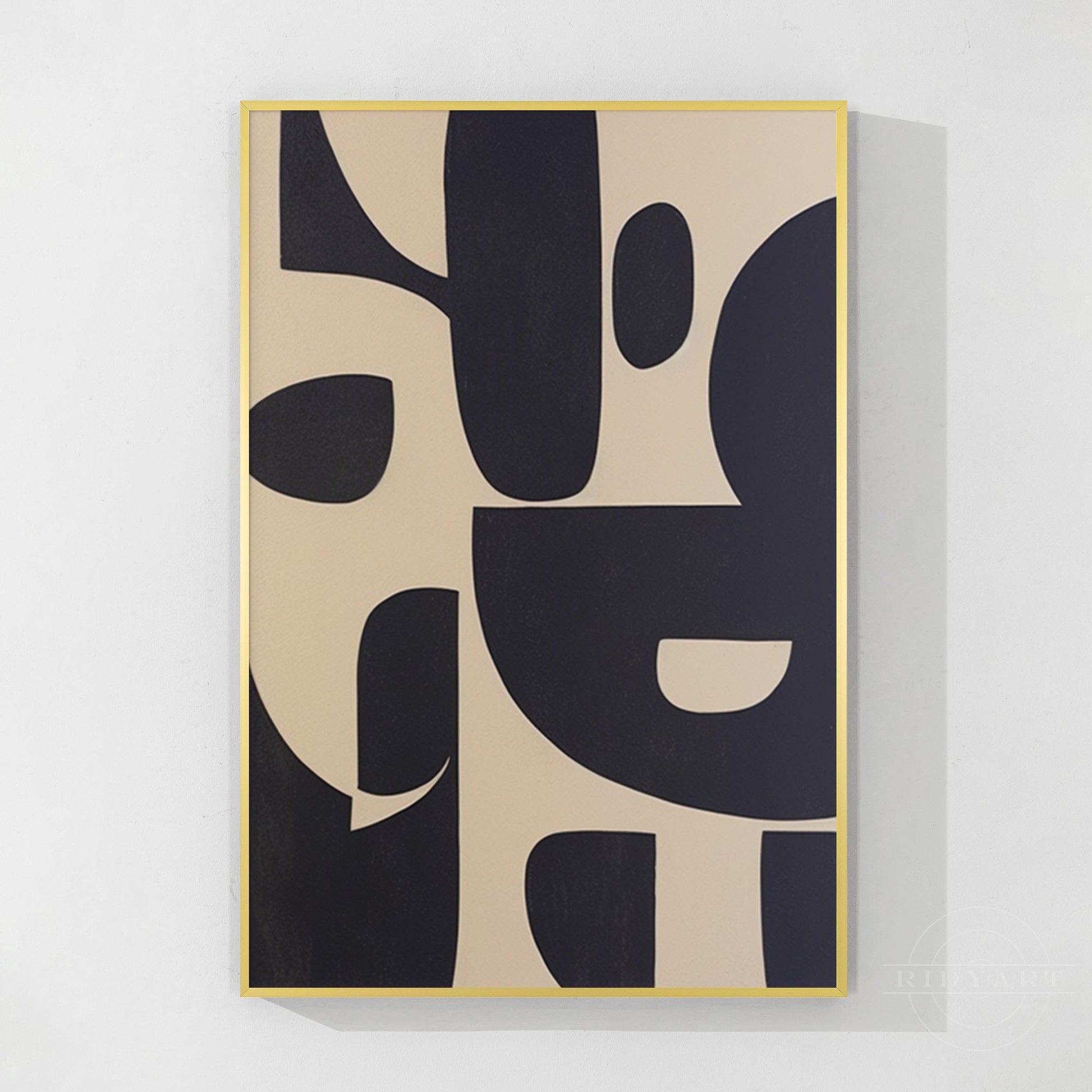Black Beige Geometric Texture Art Organic Shape Canvas