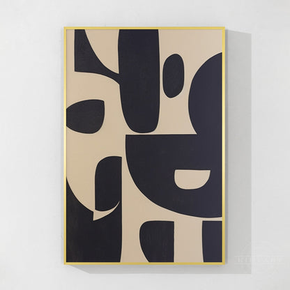 Black Beige Geometric Texture Art Organic Shape Canvas
