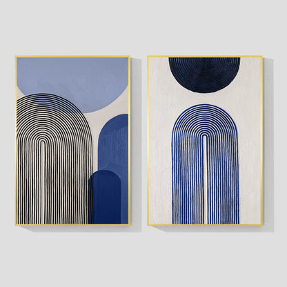 Set of 2 Baby Blue Abstract Geometric Painting