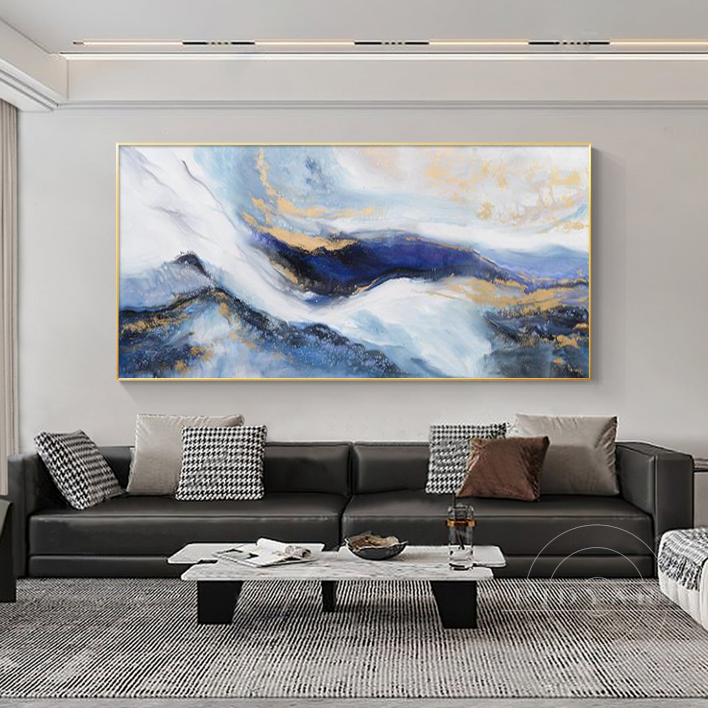 Navy blue Gold Mountain wall art