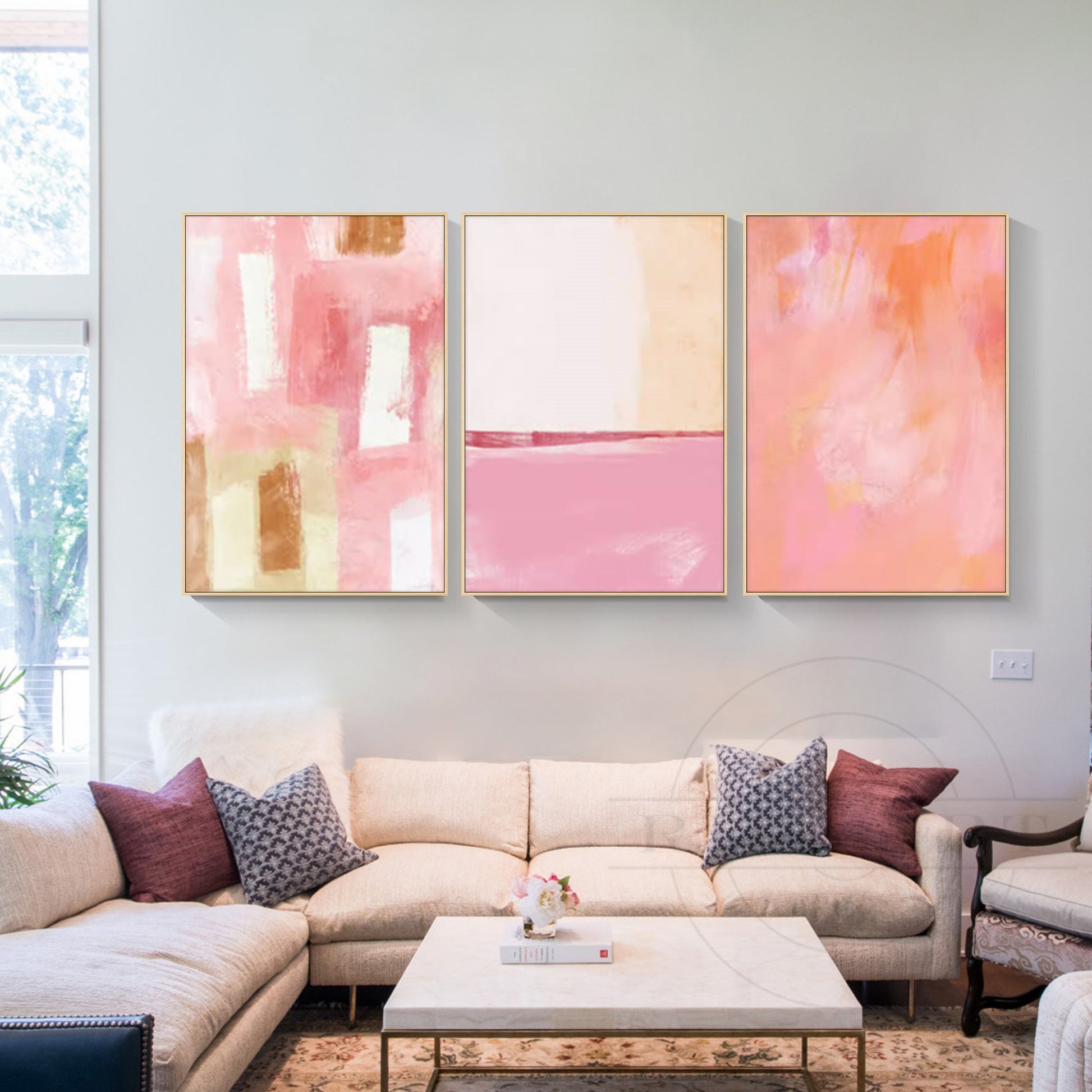 Set of 3 Abstract Blush Wall Art
