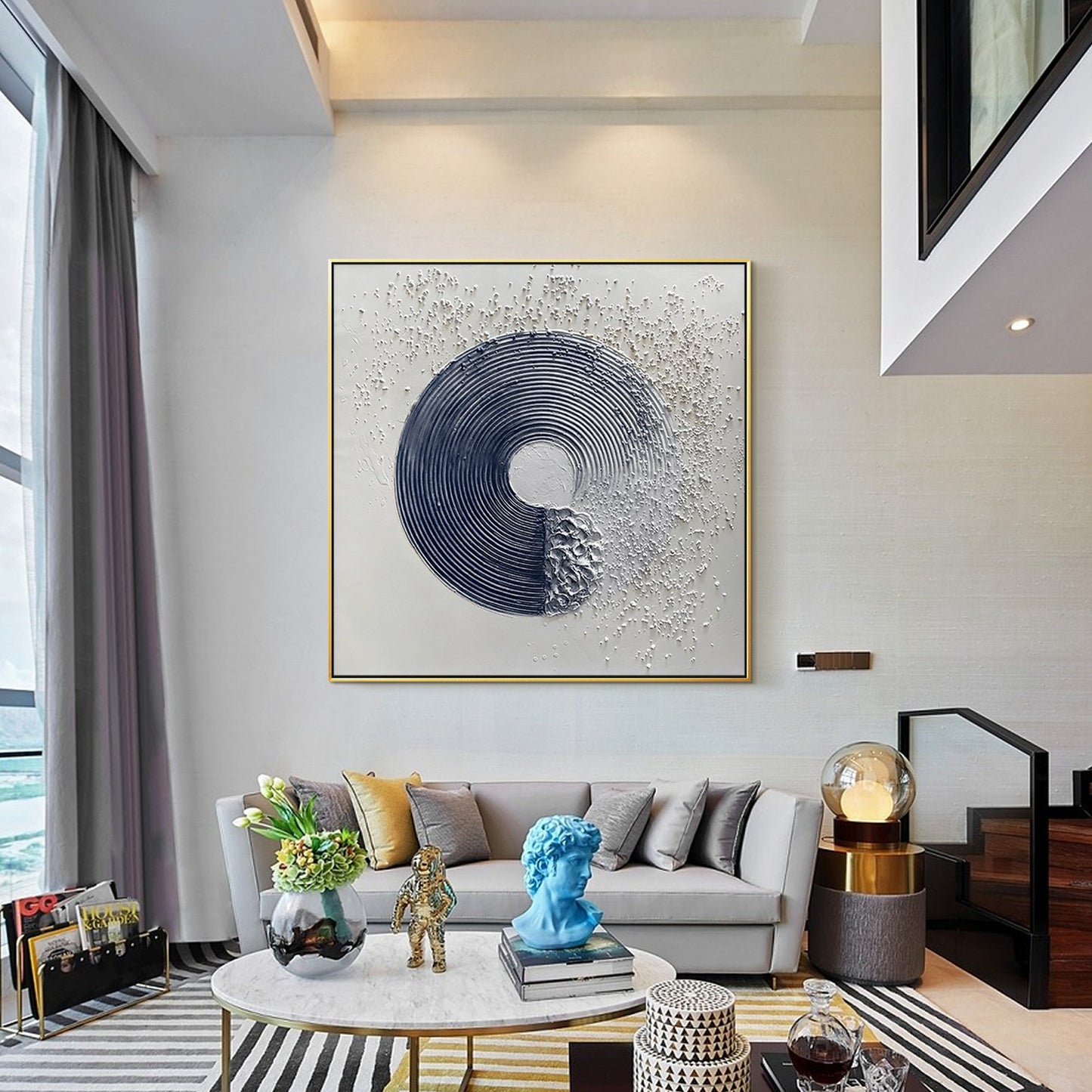 Navy Blue Textured Abstract Painting