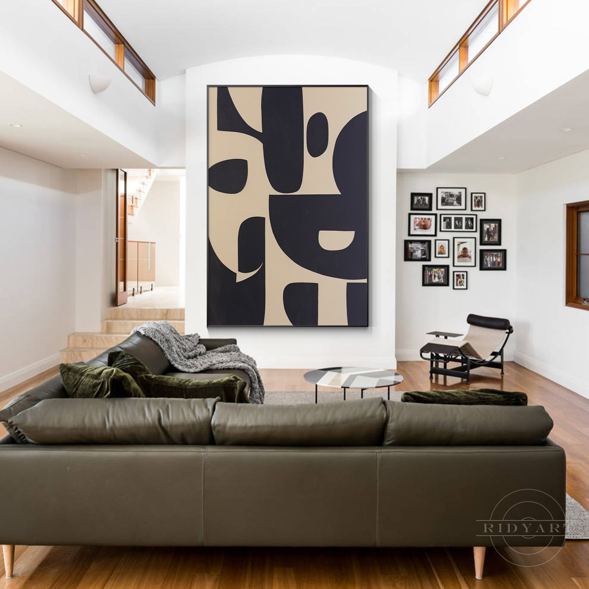 Black Beige Geometric Texture Art Organic Shape Canvas
