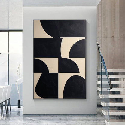 Black Beige Geometric Texture Art Organic Shape Canvas Wall