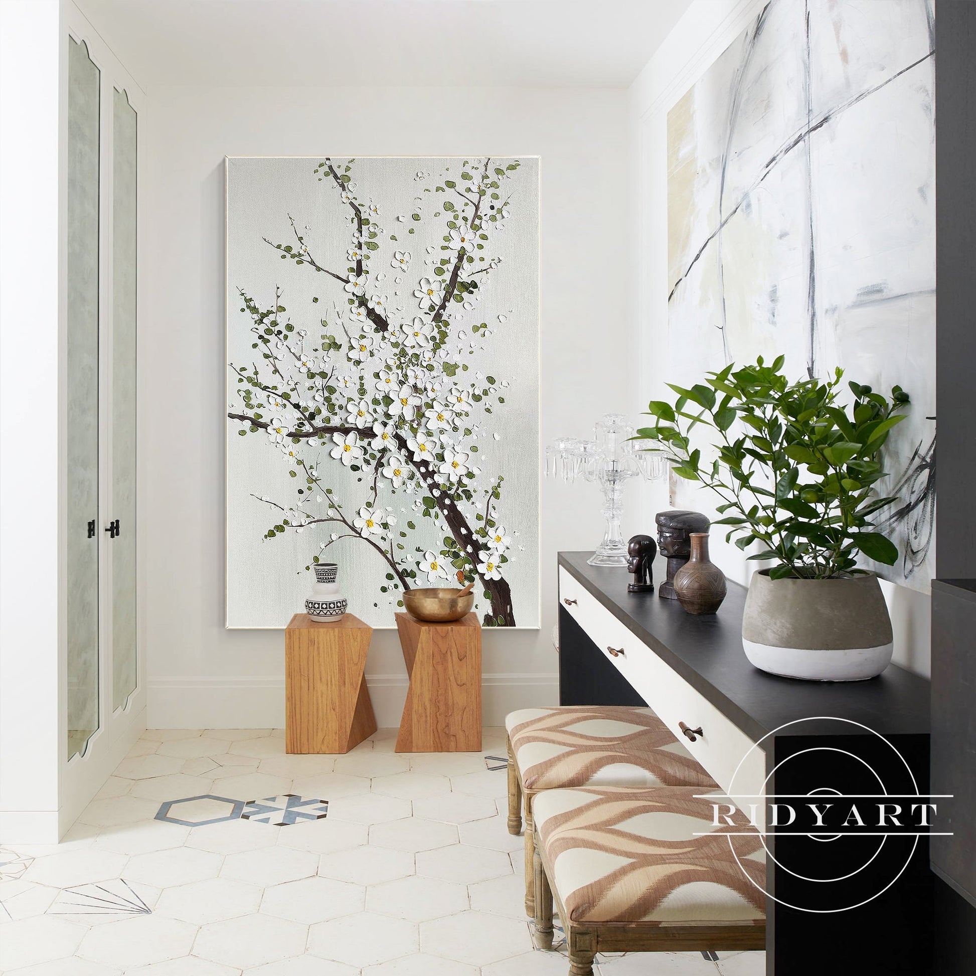 Original White Plum Blossom 3D Textured Painting on Canvas