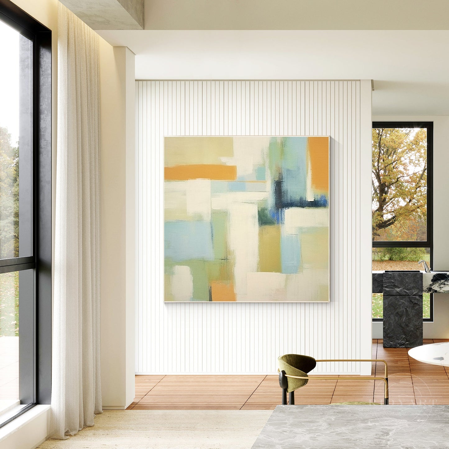 Abstract Geometric Beige Warm-toned Painting Square Canvas