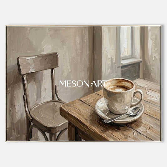 Impressionist Style Coffee Cup Painting With Textured Canvas For Cozy Home Interior Design