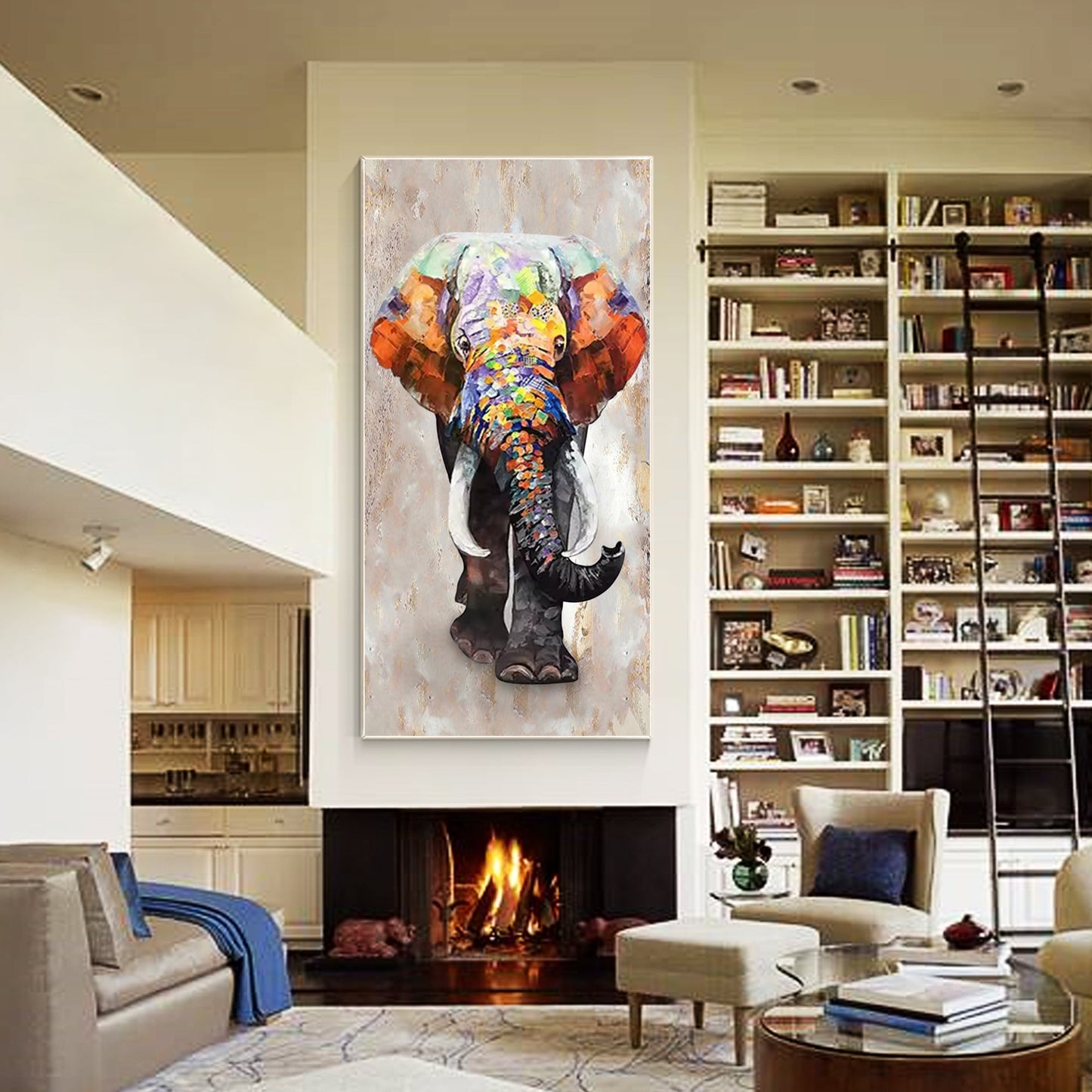 Luxury Wildlife Oil Painting Large Vertical Art