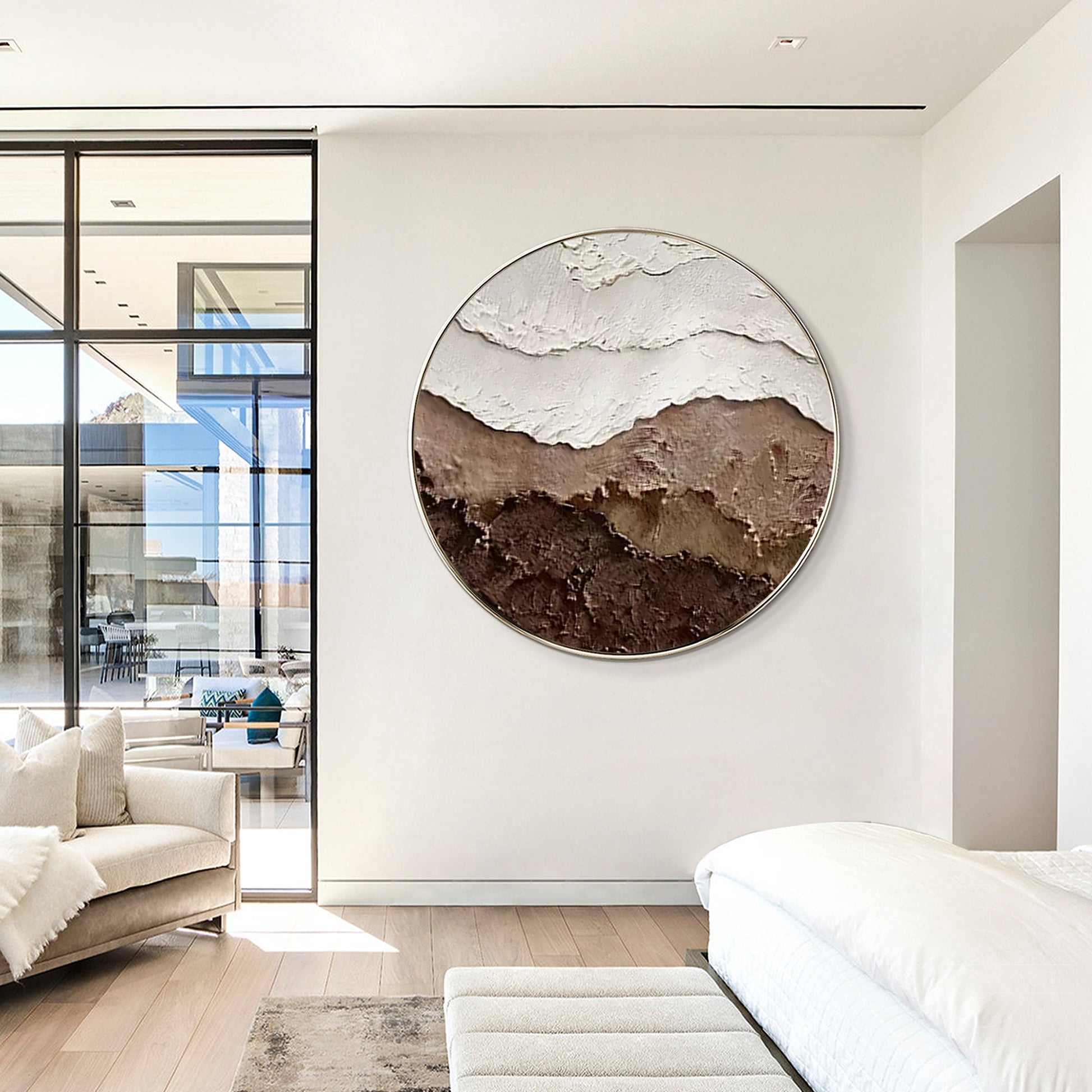 Earth Tone Brown 3D Textured Ocean Waves Wall Art Framed