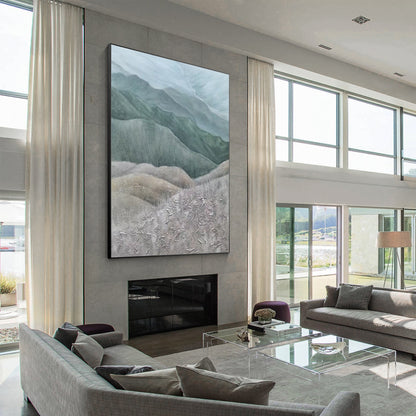 Gray Green Mountains Textured Vertical Wall Art
