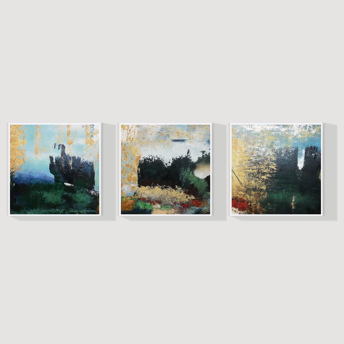 Set of 3 teal gold art_0719