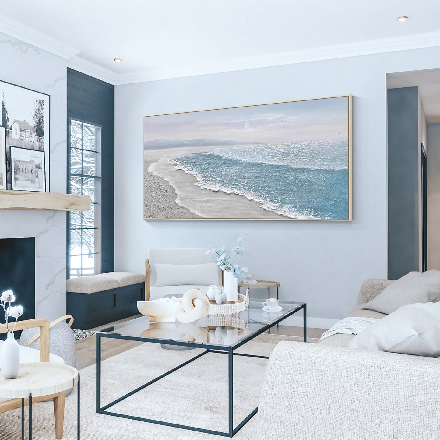 Blue white Ocean Beach Painting