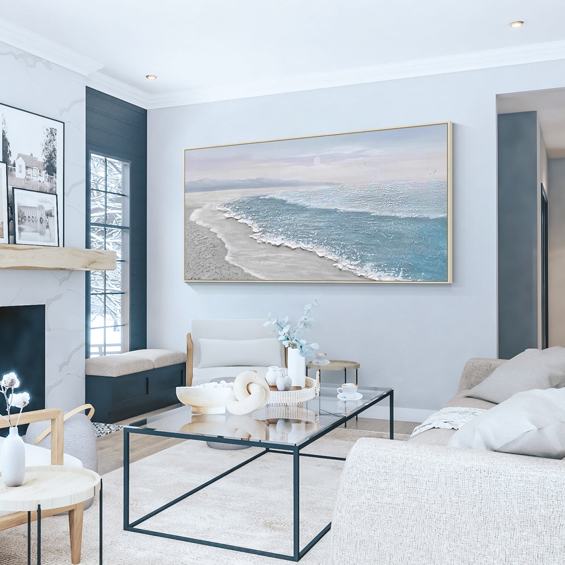 Blue white Ocean Beach Painting