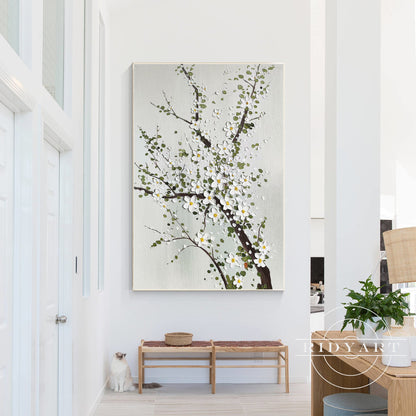 Original White Plum Blossom 3D Textured Painting on Canvas