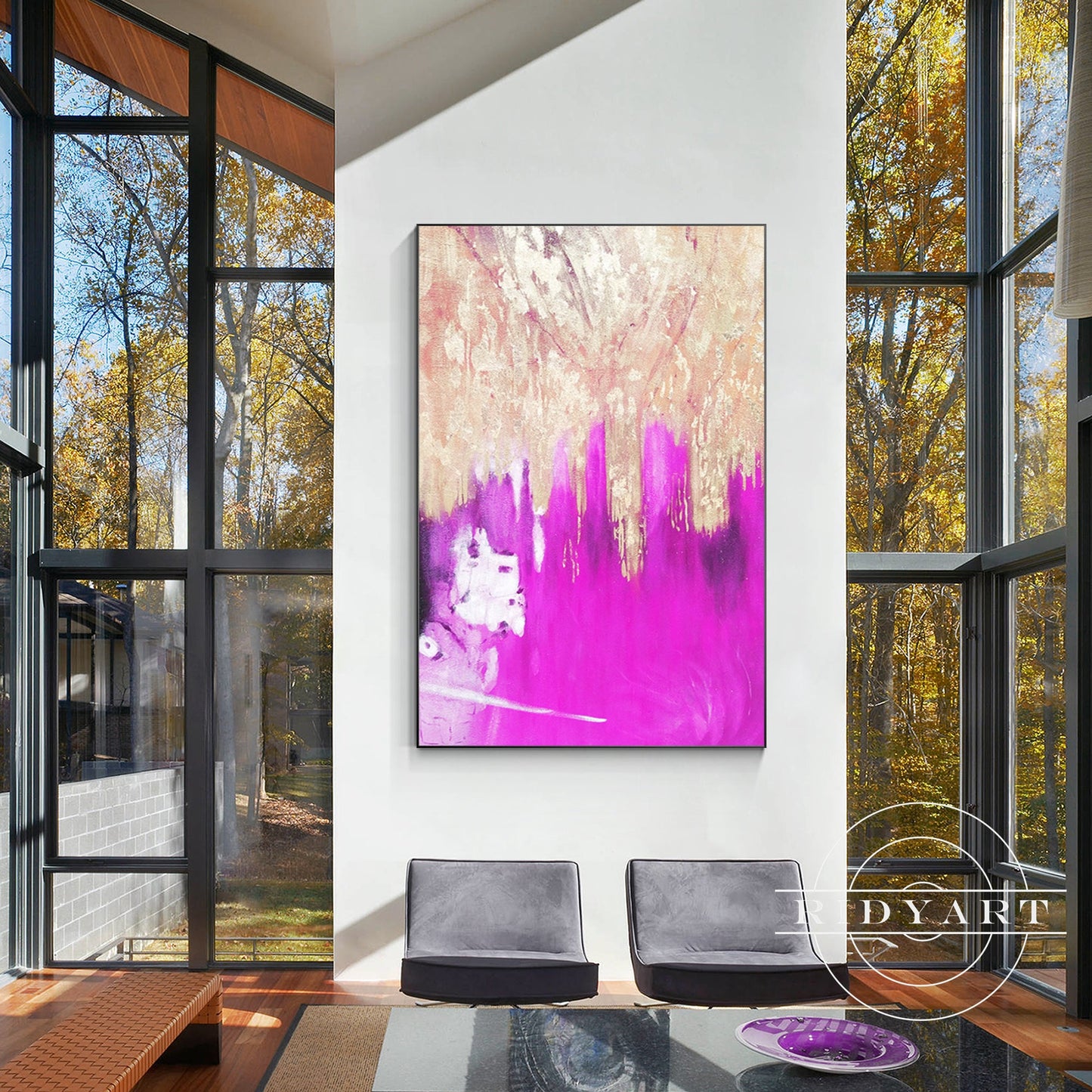 Purple Gold Foil Abstract Canvas Painting Wall Art