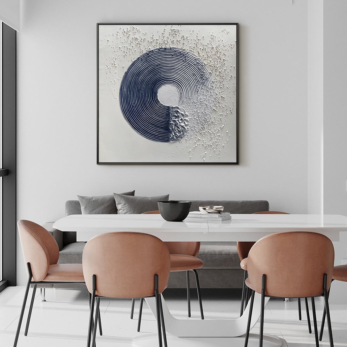 Navy Blue Textured Abstract Painting