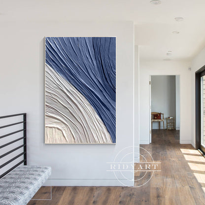 Minimalist Navy Blue Gray 3D Texture Plaster Wall Art