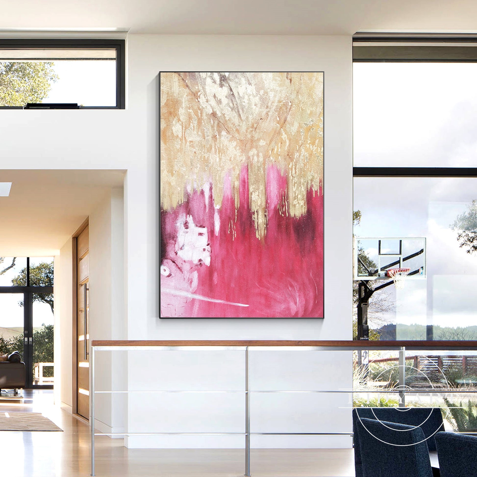 Pink Gold Foil Abstract Canvas Painting Wall Art