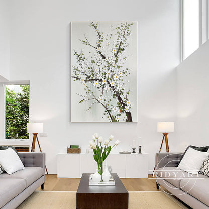 Original White Plum Blossom 3D Textured Painting on Canvas