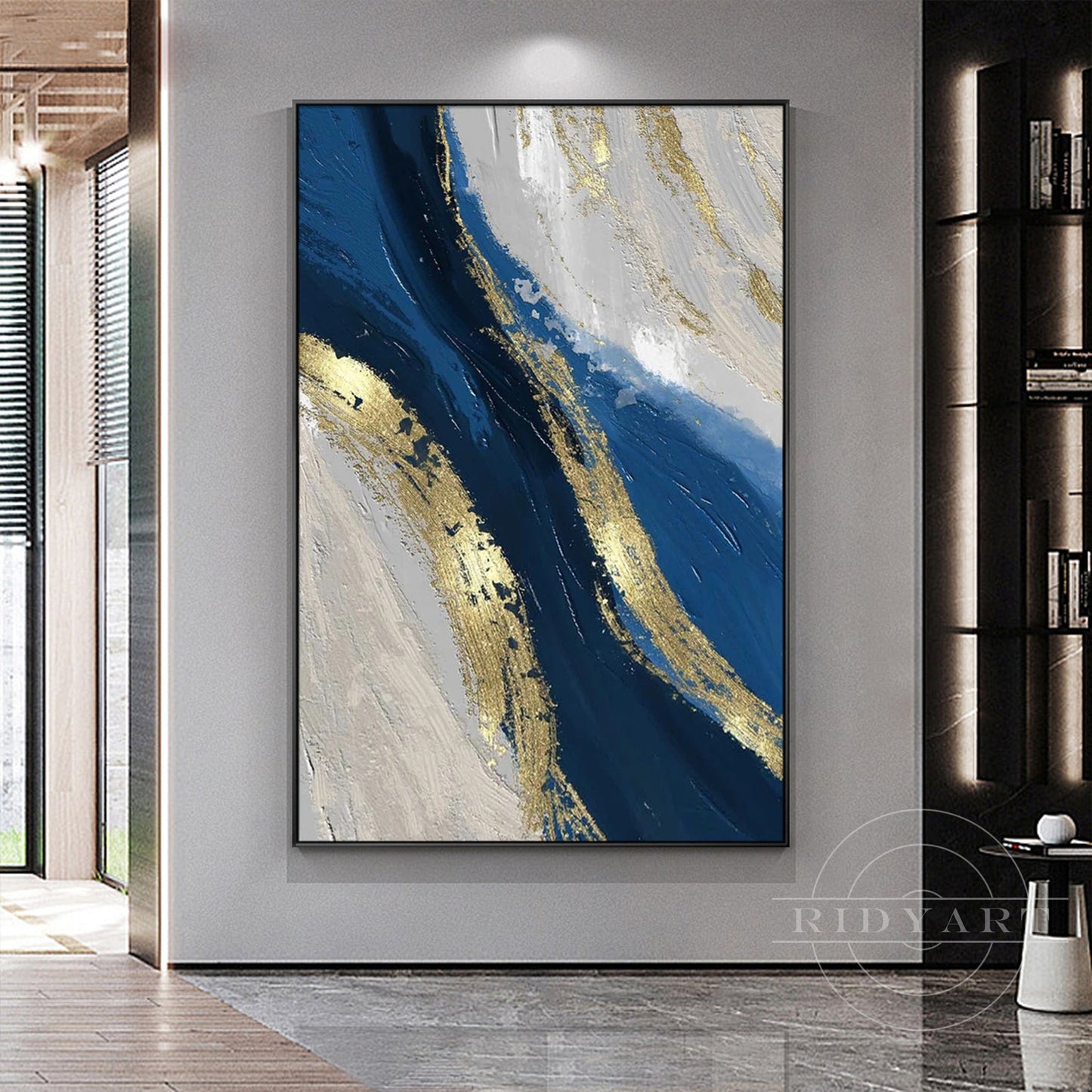 Navy blue Gold Ocean Painting