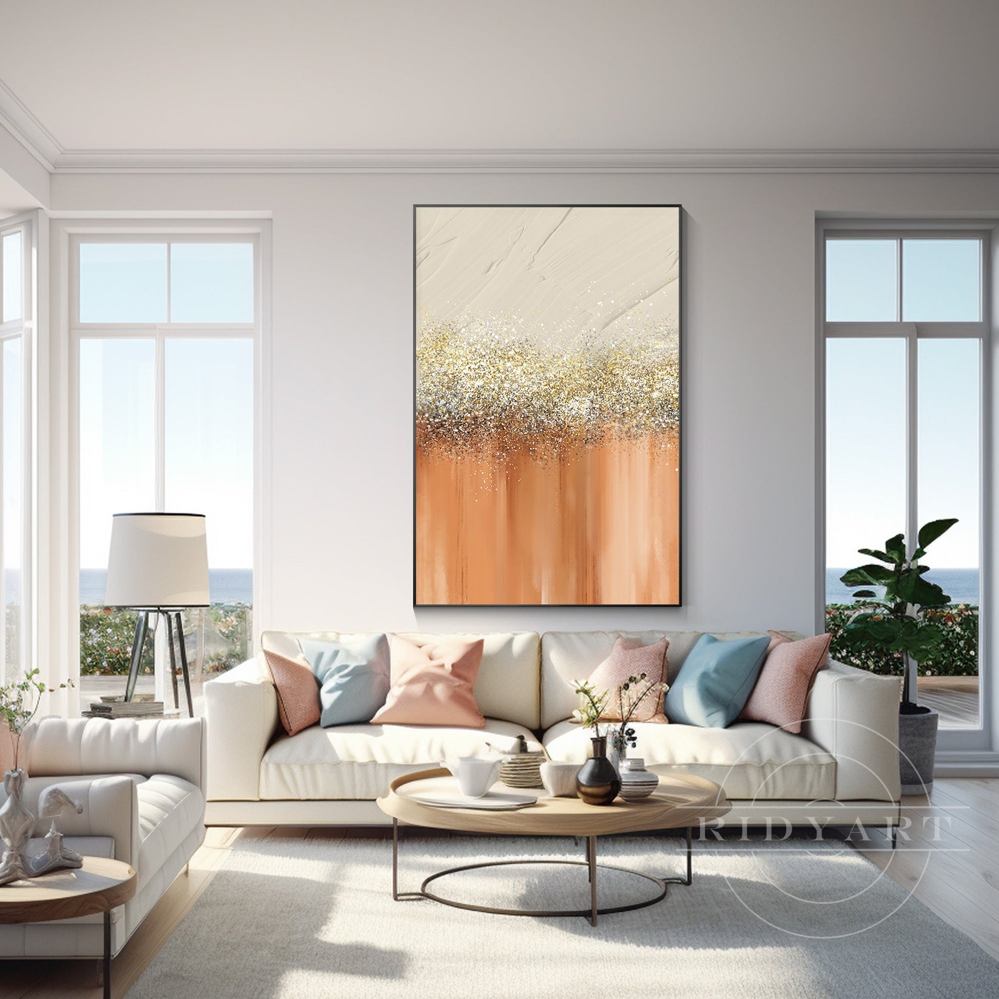 Orange Gold Silver wall art