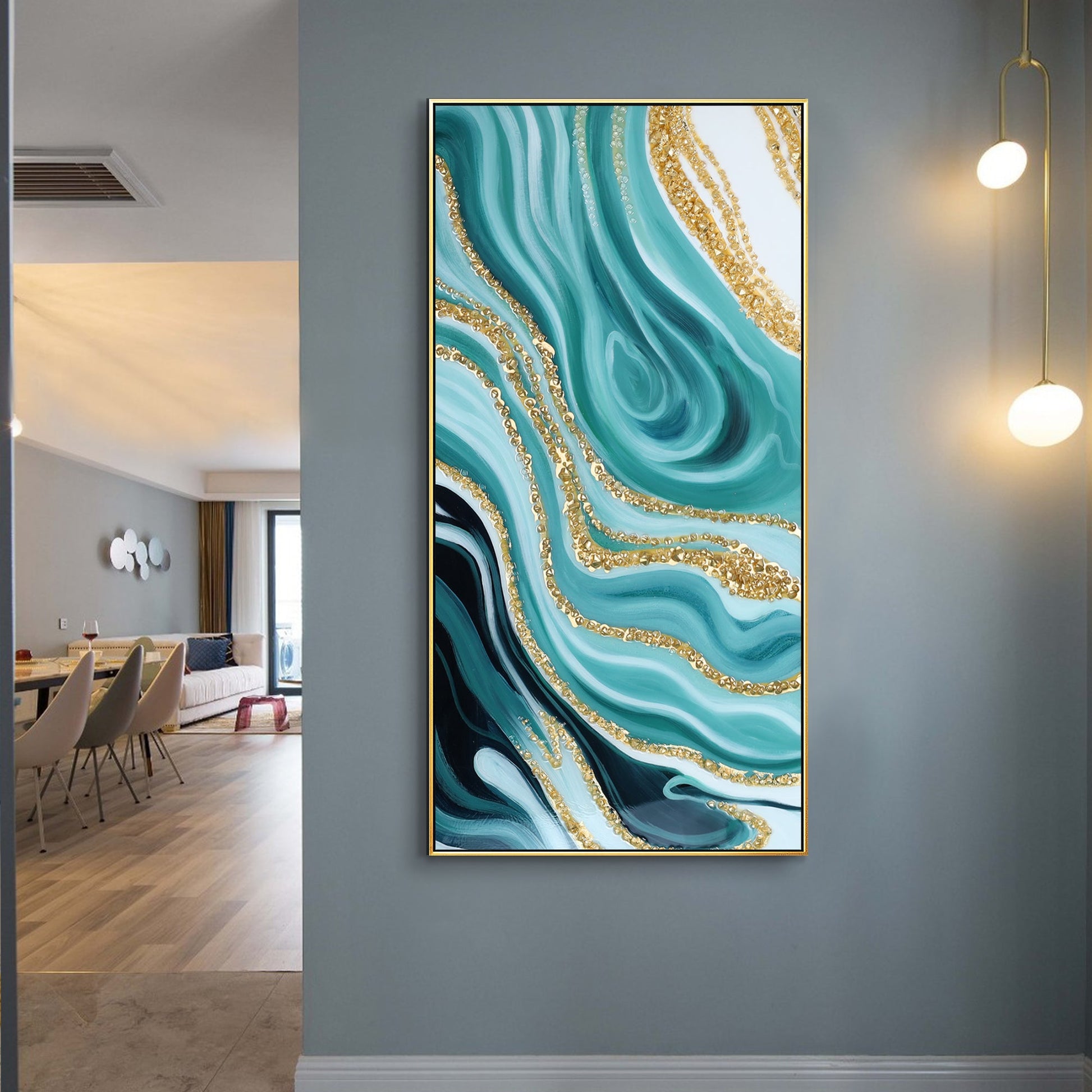 Luxurious Resin Geode Teal painting With Crystals