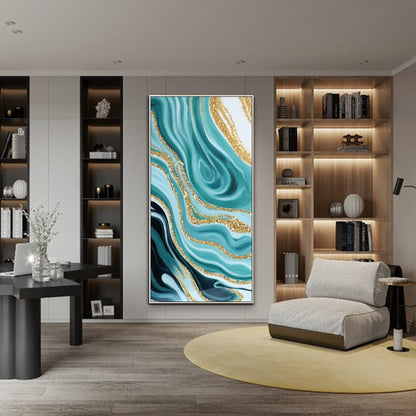 Luxurious Resin Geode Teal painting With Crystals