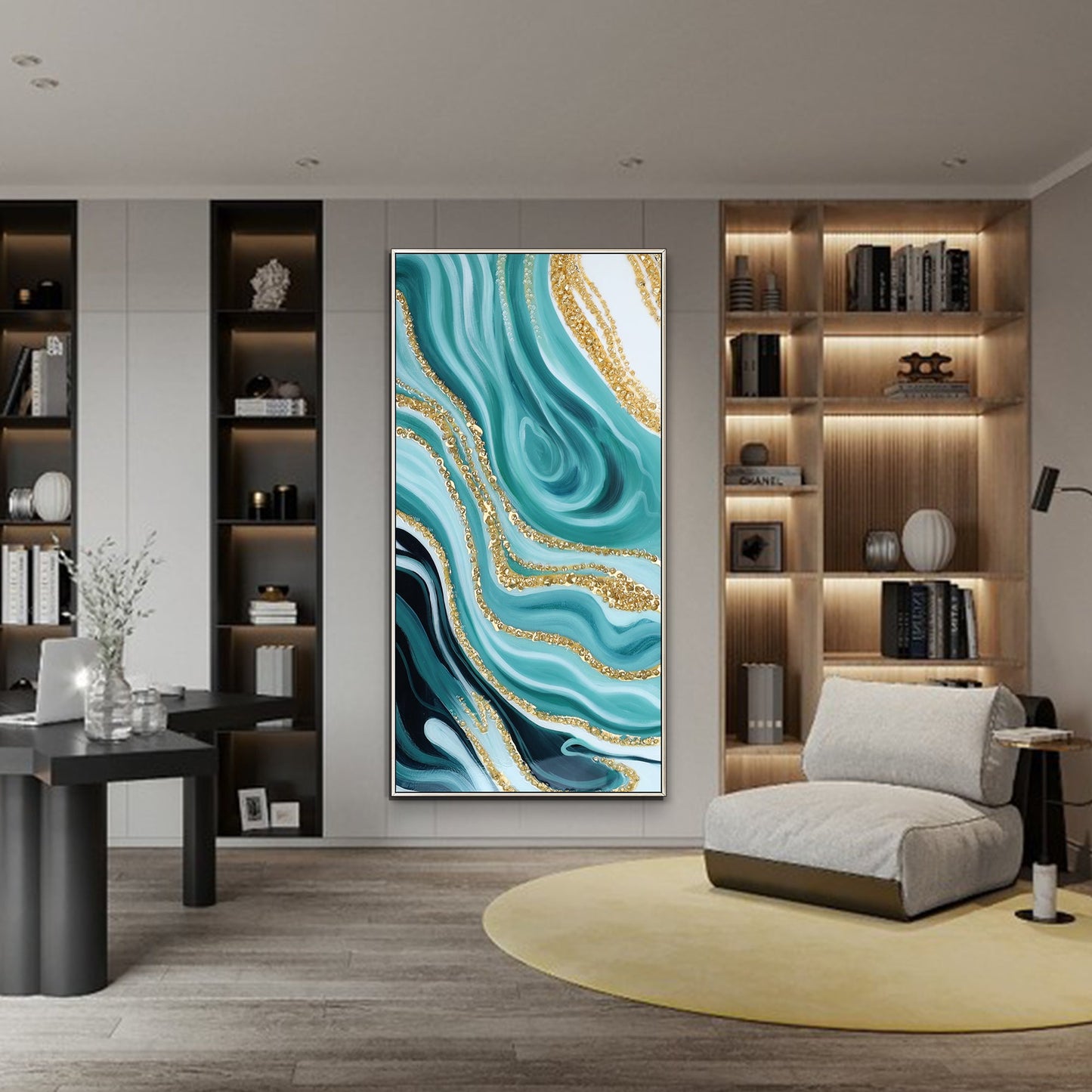 Luxurious Resin Geode Teal painting With Crystals